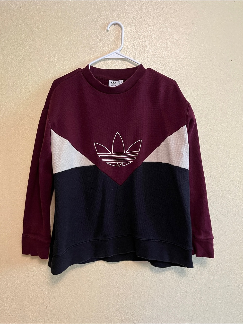 adidas Maroon, Black and Cream Chevron Crewneck Sweatshirt